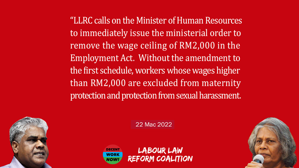 Immediately issue the Ministerial Order to remove wage ceiling